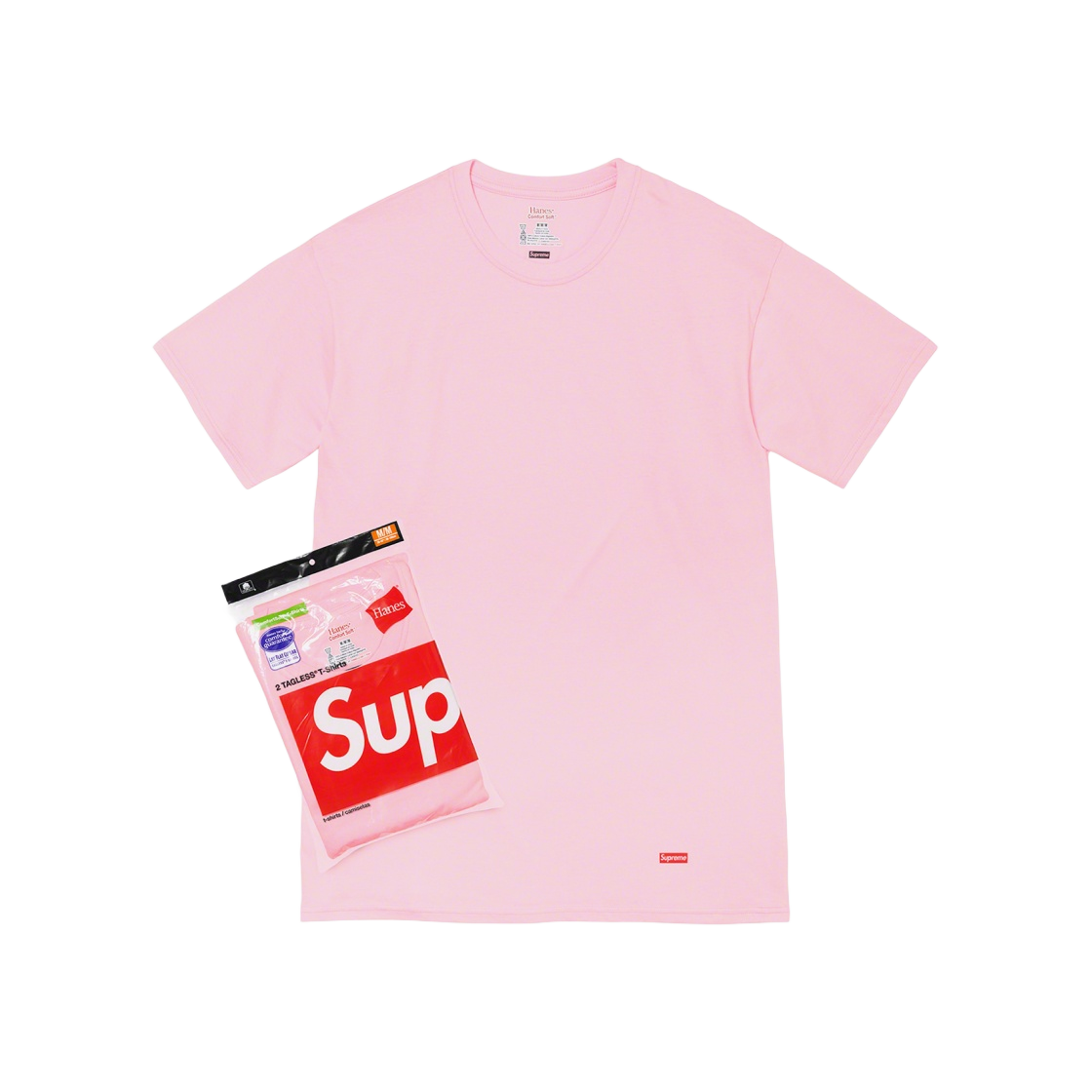 슈프림 헤인즈 태그리스 티셔츠 핑크 (2개입)(Supreme Hanes Tagless T-Shirt Pink (2 Pack))