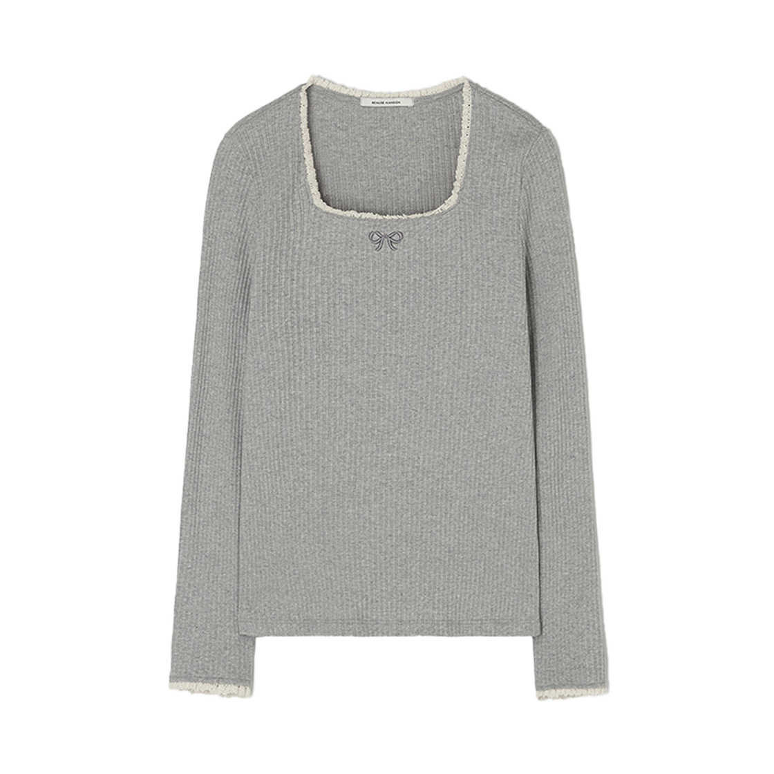 BE25SSTP002GY BEMUSE MANSION Ribbon point square neck top Melange gray