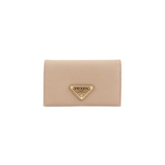 Prada Saffiano Leather Triangle Logo Card Holder Powder Pink