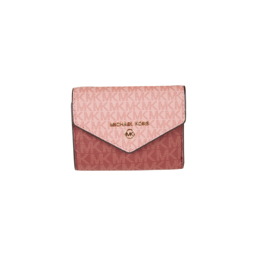 Michael Kors Jet Set Two-Tone Signature Logo Tri-Fold Wallet Cinnamon Multi