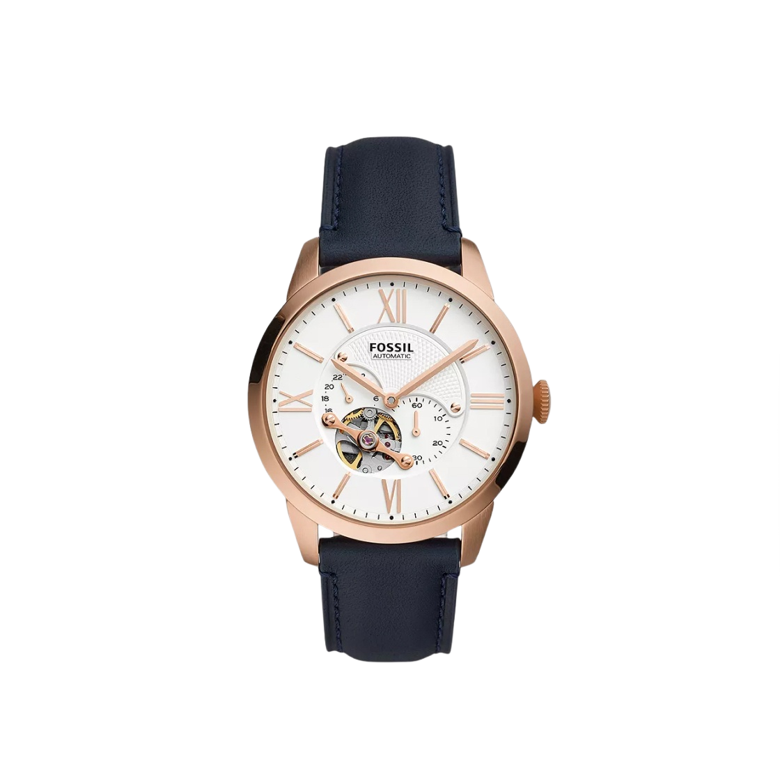파슬 타운스맨 오토매틱 44mm 레더 화이트 로즈 골드 네이비(Fossil Townsman Automatic 44mm Leather White Rose Gold Navy) - 1