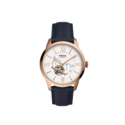 Fossil Townsman Automatic 44mm Leather White Rose Gold Navy