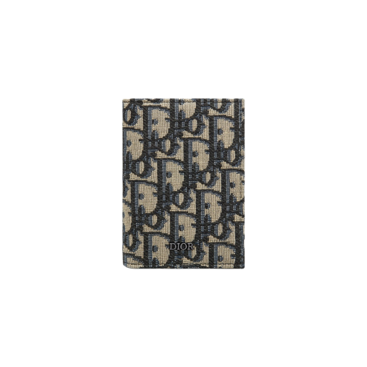 Dior Bi Fold Card Holder Beige Black Dior Oblique Jacquard
