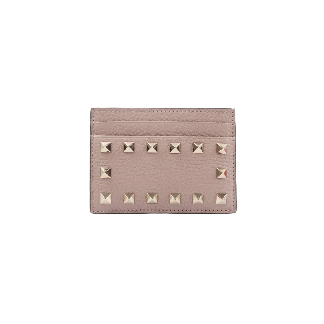 P0486VSHP45 Valentino Rockstud Grainy Calfskin Card Holder Poudre - 대표 이미지 #1