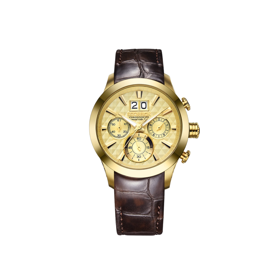 스콜피온 빅데이트 크로노 D버클 레더 워치 골드(Scorpion Big Date Chrono D-Buckle Leather Watch Gold)