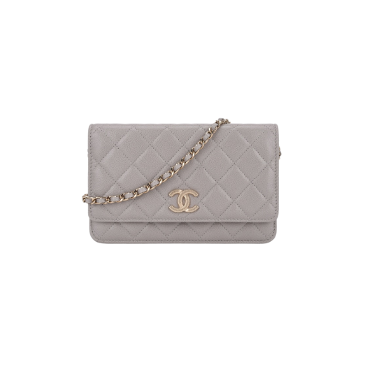 Chanel Classic Wallet On Chain Grained Calfskin & Gold Light Grey