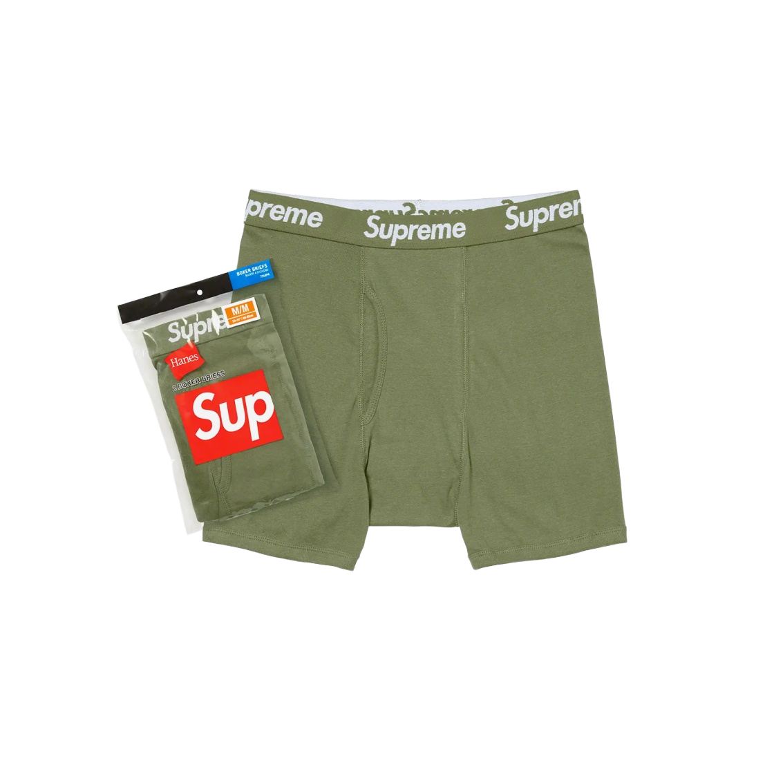 슈프림 헤인즈 박서 브리프 올리브 (2개입)(Supreme Hanes Boxer Briefs Olive (2 Pack))