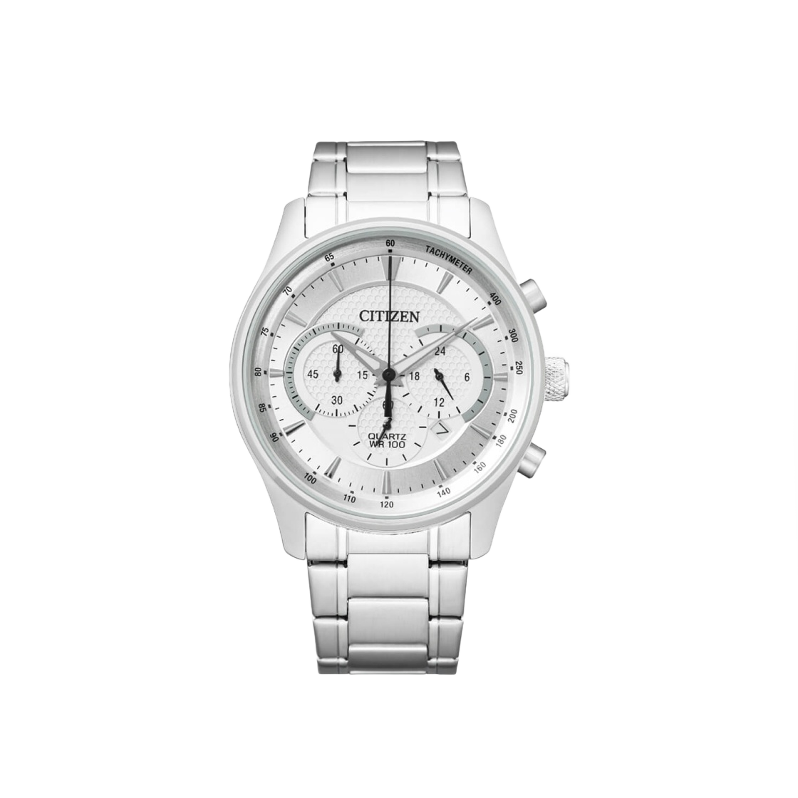시티즌 크로노그래프 쿼츠 42mm 스테인리스 스틸 화이트 실버(Citizen Chronograph Quartz 42mm Stainless Steel White Silver)