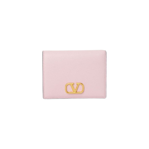 Valentino Compact Vlogo Signature Grainy Calfskin Wallet Lilac