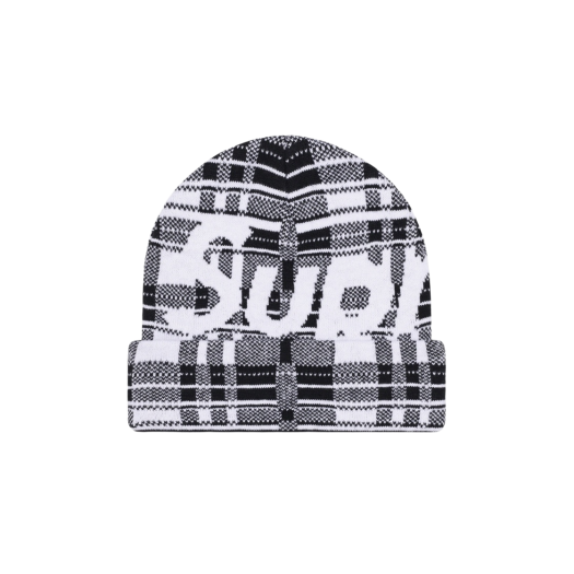 Supreme Big Logo Beanie White Plaid - 23FW