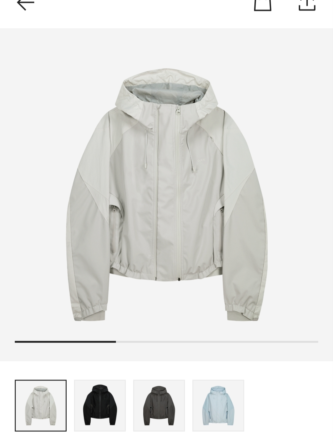 OJOS Double Sleeves Raglan T-shirt Khaki, OJOS Paneled Crop Shell Jacket Warm Grey 착용 스타일 - 4