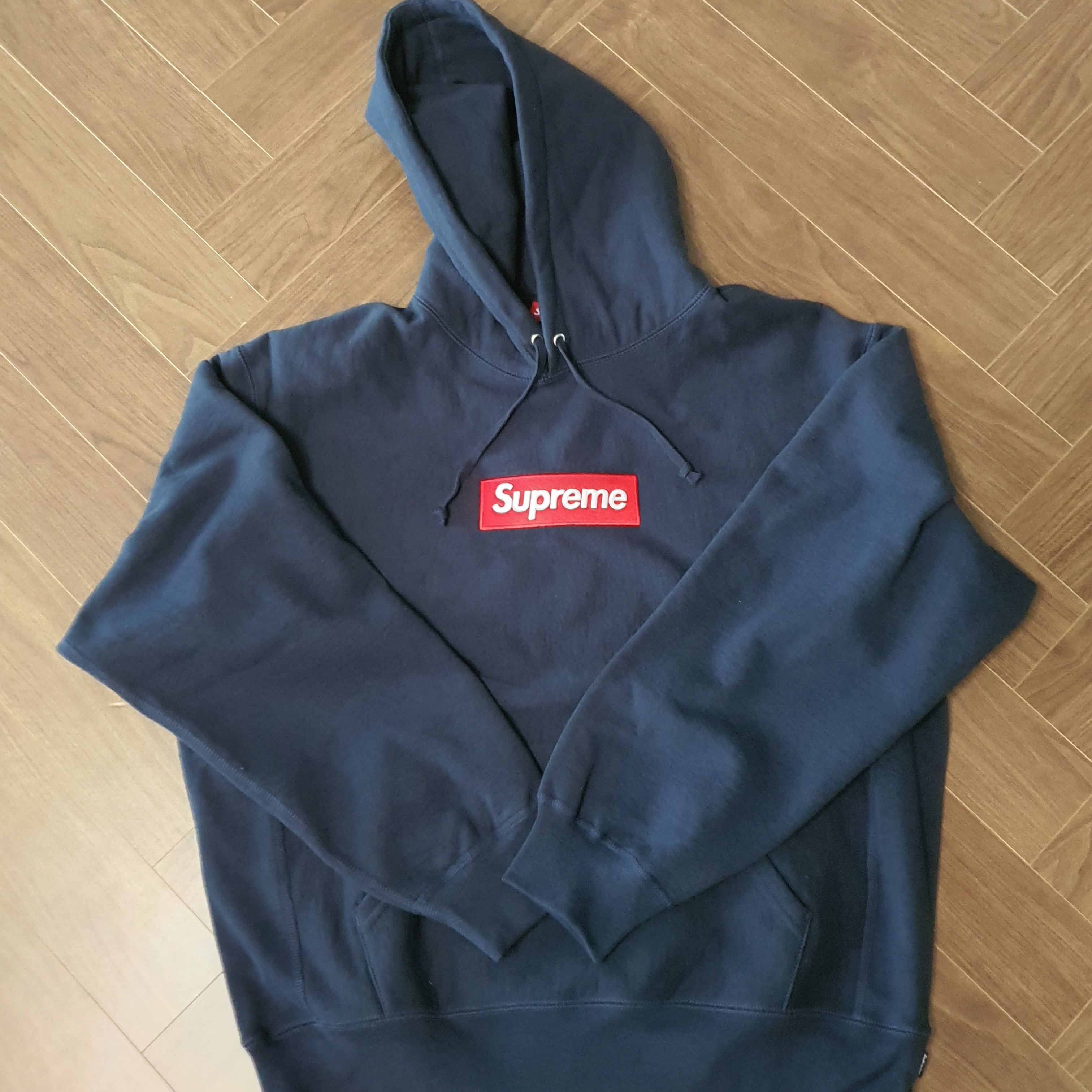 Supreme Box Logo Hooded Sweatshirt Navy - 24FW 착용 스타일