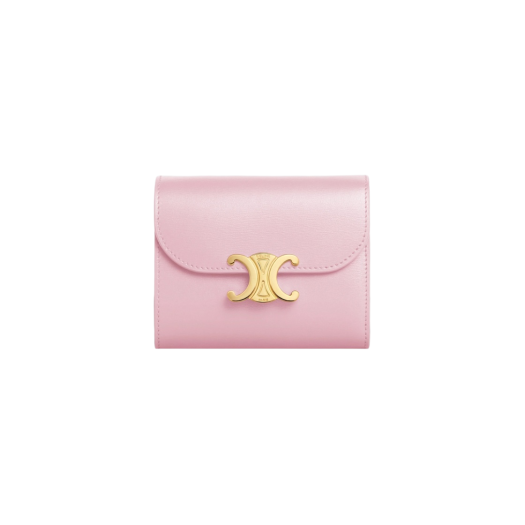 Celine Triomphe Small Flap Wallet in Shiny Calfskin Light Pink