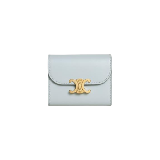Celine Small Wallet Triomphe in Shiny Calfskin Soft Blue