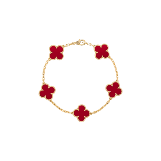 (W) Van Cleef & Arpels Vintage Alhambra Bracelet 5 Motifs Yellow Gold Carnelian