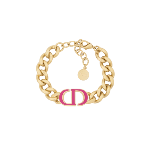 (W) Dior 30Montaigne Bracelet Gold Finish Metal Rani Pink Lacquer