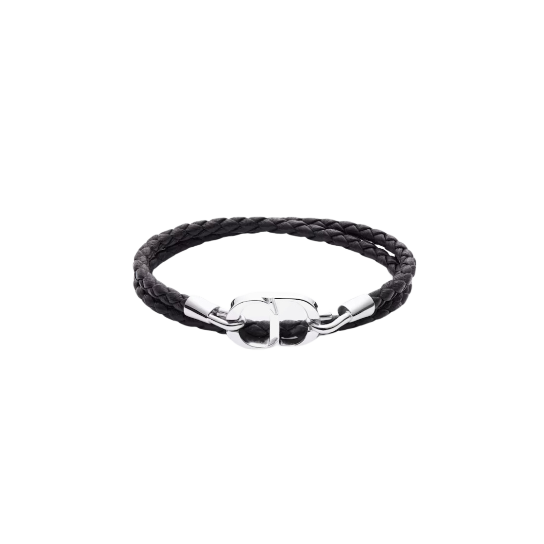 B1973HOMLE-D004 Dior CD Icon Braided Calfskin Leather Bracelet Black Silver Finish Brass