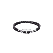 Dior CD Icon Braided Calfskin Leather Bracelet Black Silver Finish Brass