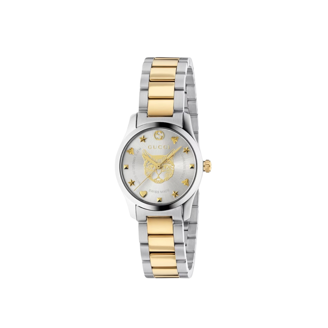 (W) 구찌 G-타임리스 쿼츠 27mm 스틸 옐로우 골드 PVD 실버((W) Gucci G-Timeless Quartz 27mm Steel Yellow Gold PVD Silver)