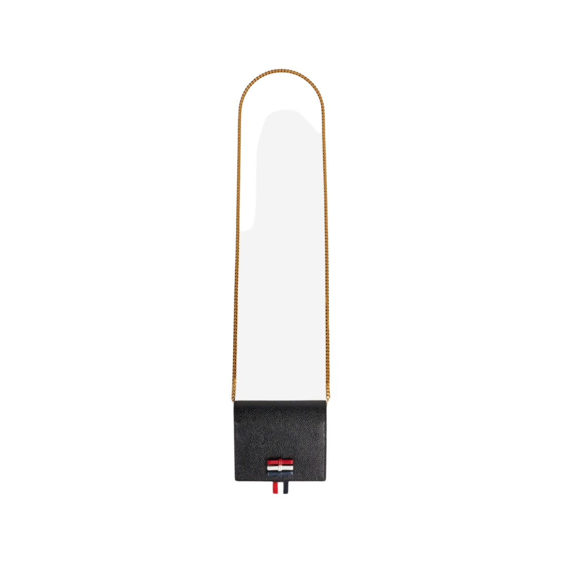 FAW106A-00198-001 Thom Browne Pebble Grain Leather Bow Detail Card Holder with Chain Strap Black