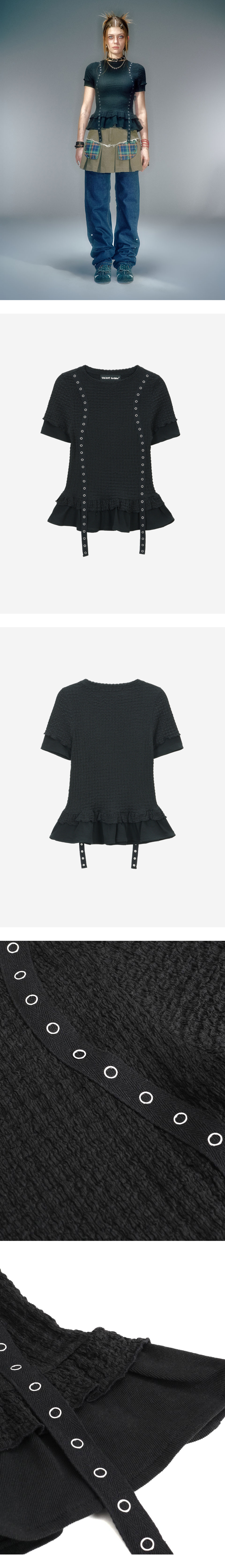 【VACANT ARCHIVE】EDEL LAYERED SHIRRING T-SHIRT 베이컨트 아카이브 에델 레이어드 셔링 티셔츠 블랙 | VACANT