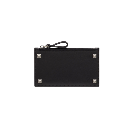 Valentino Pocket Size Calfskin Rockstud Card Holder Black