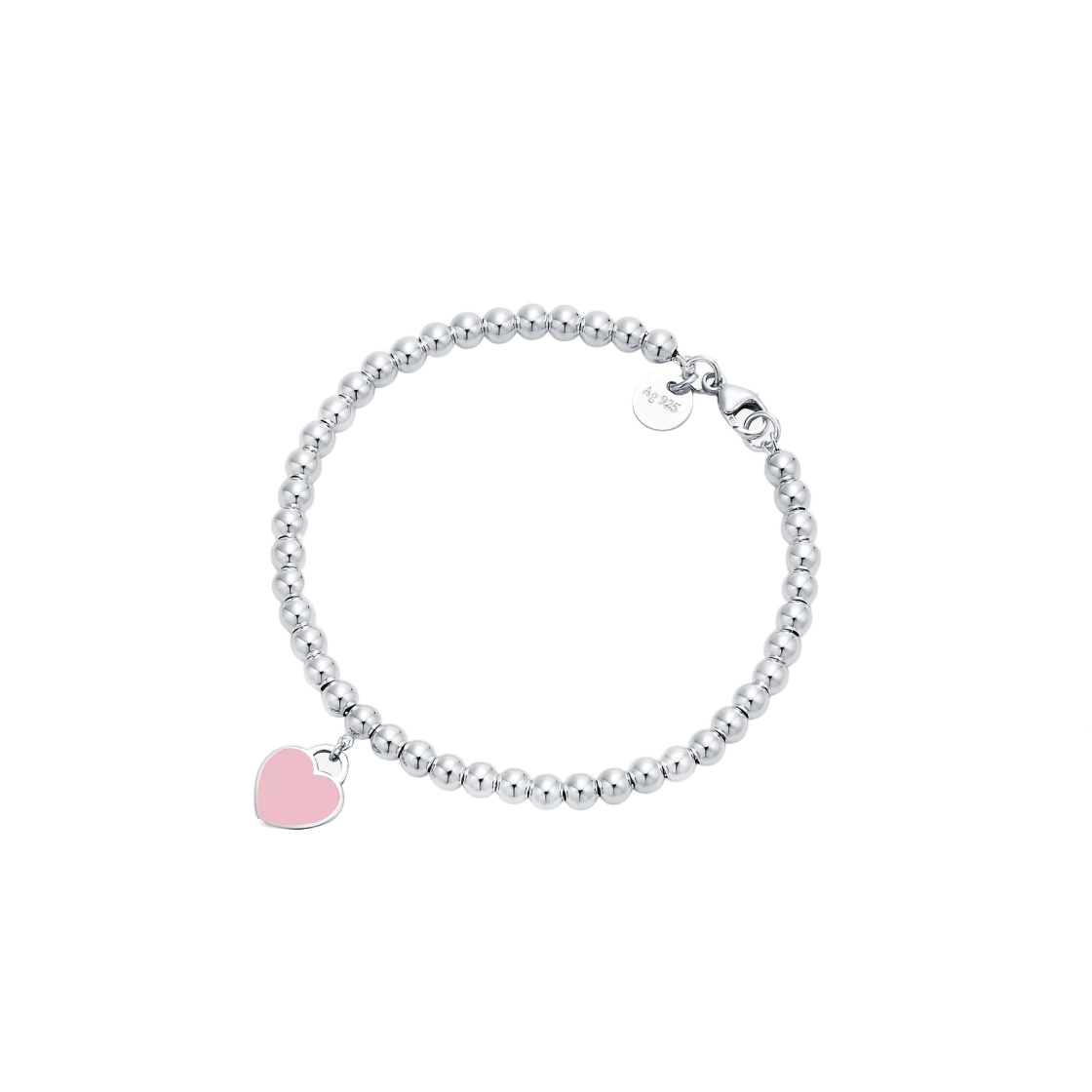 티파니 앤 코 리턴 투 티파니 핑크 하트 태그 비드 브레이슬릿 실버(Tiffany & Co. Return to Tiffany Pink Heart Tag Bead Bracelet Silver)