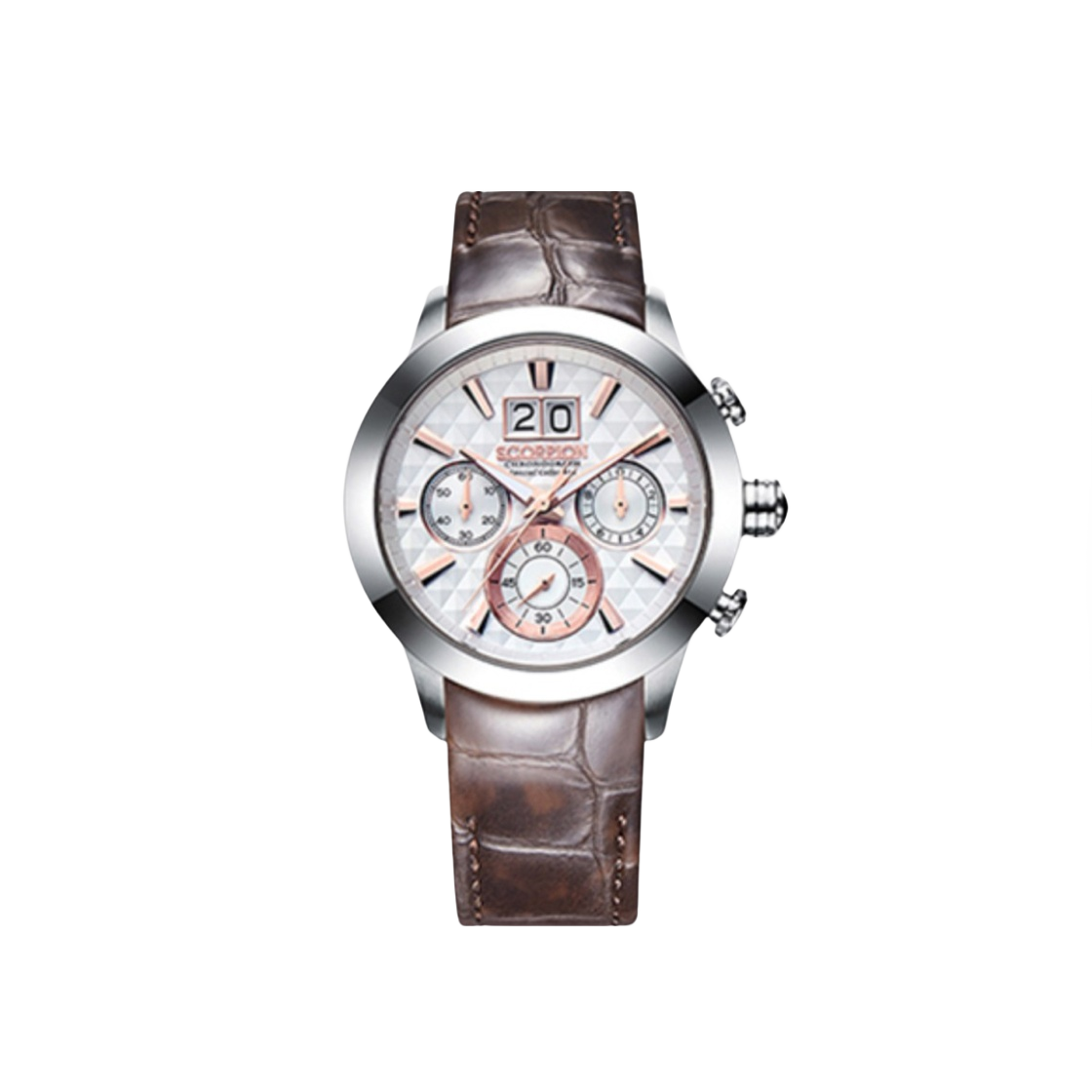 스콜피온 빅데이트 크로노 D버클 레더 워치 화이트 로즈 골드(Scorpion Big Date Chrono D-Buckle Leather Watch White Rose Gold)