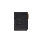 Bottega Veneta Small Cassette Bi-Fold Zip Wallet Black