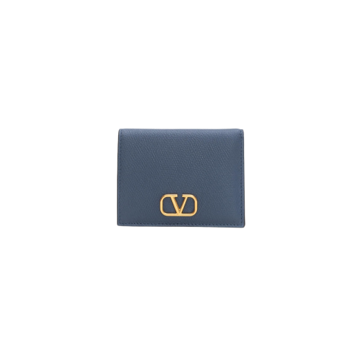 Valentino Compact Vlogo Signature Grainy Calfskin Wallet Ultra Marine