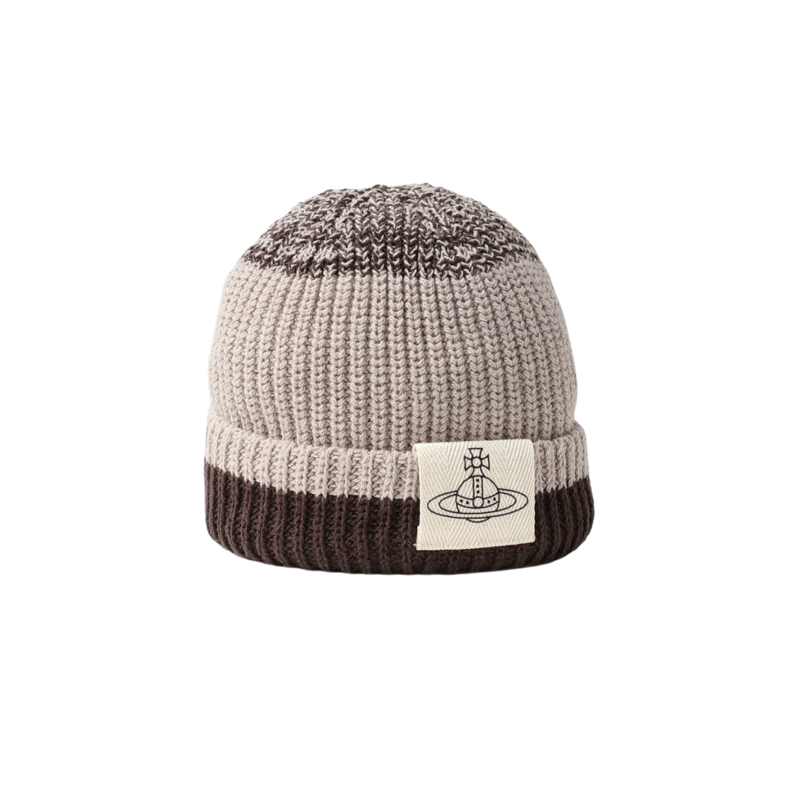 (W) 비비안 웨스트우드 리사이클 코튼 투톤 비니 브라운((W) Vivienne Westwood Recycled Cotton Two Tone Beanie Brown) - 1