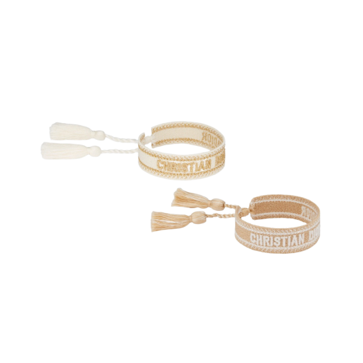 (W) Dior J'Adior Bracelet Set White Natural Gold Tone Metallic Thread