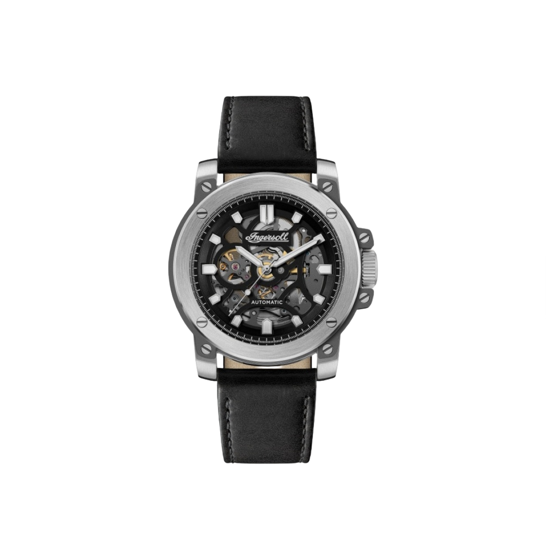 I14401 Ingersoll Freestyle Skeleton 45.5mm I14401 Automatic Stainless Steel Horween Leather Silver IP Gun Black Black Dial