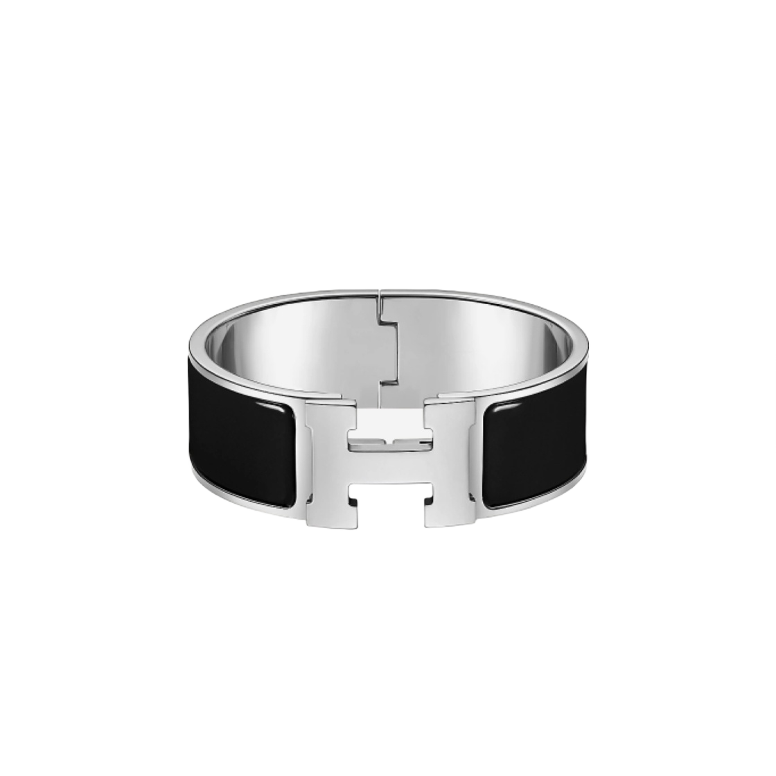 (W) 에르메스 클릭 클락아슈 브레이슬릿 팔라듐 하드웨어 & 누아((W) Hermes Clic Clac H Bracelet Palladium & Noir) - 1
