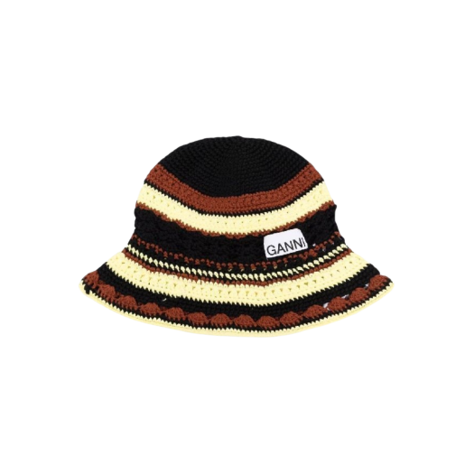 (W) Ganni Crochet Bucket Hat Black