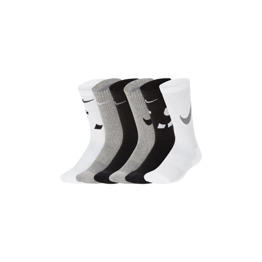(Kids) Nike Everday Cushion Crew Socks White Black Gray (6 Pack/Korean Ver.)