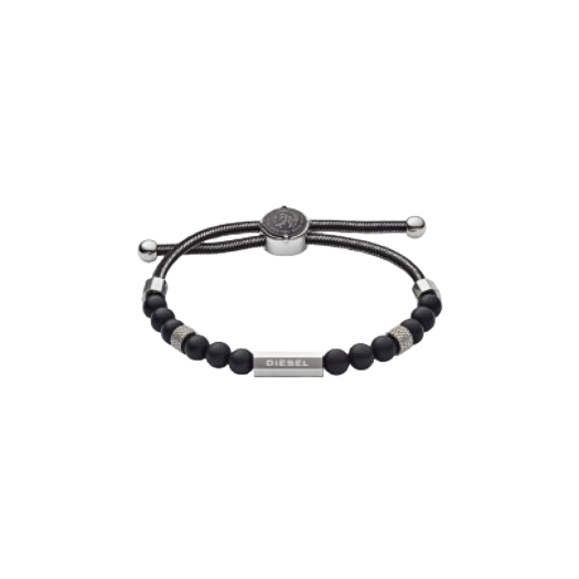 Diesel Dx1151 Beaded Agate Bracelet Black Silver