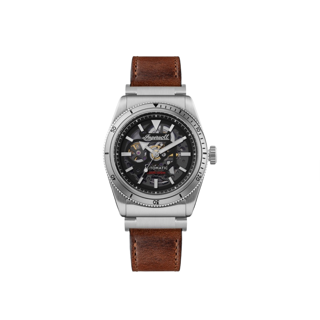 I13901 Ingersoll Scovill Skeleton 43mm I13901 Automatic Stainless Steel Leather Silver Black Brown Dial
