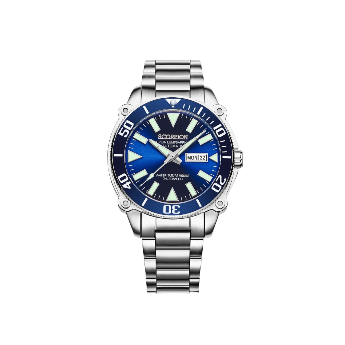 스콜피온 100m 워터프루프 다이버 오토매틱 워치 블루(Scorpion 100m Waterproof Diver Automatic Watch Blue)