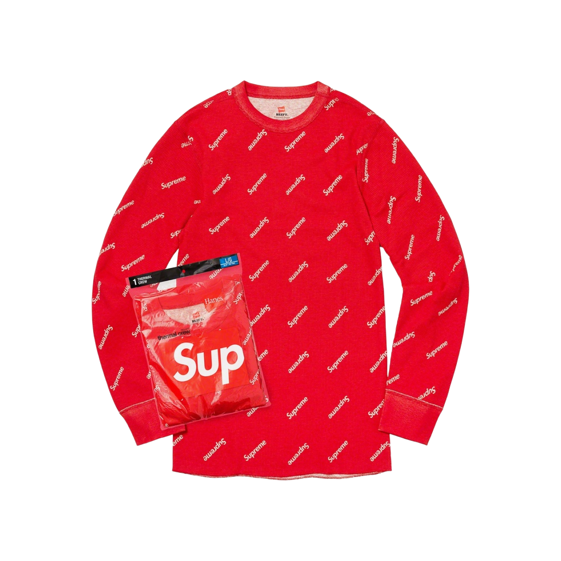 슈프림 헤인즈 써멀 크루 레드 로고 (1개입)(Supreme Hanes Thermal Crew Red Logos (1 Pack))
