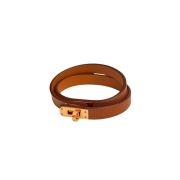 (W) Hermes Mini Kelly Double Tour Bracelet Swift Gold & Gold