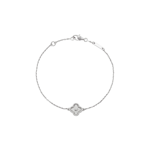 (W) Van Cleef & Arpels Sweet Alhambra Bracelet 1 Motifs White Gold Diamonds