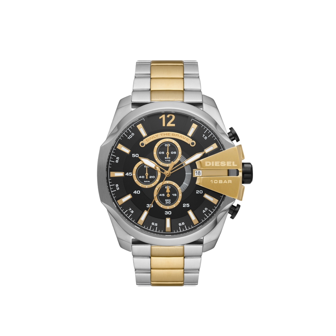 디젤 DZ4581 메가 치프 크로노그래프 51mm 블랙 스테인리스 스틸 실버 골드(Diesel DZ4581 Mega Chief Chronograph 51mm Black Stainless Steel Silver Gold) - 1