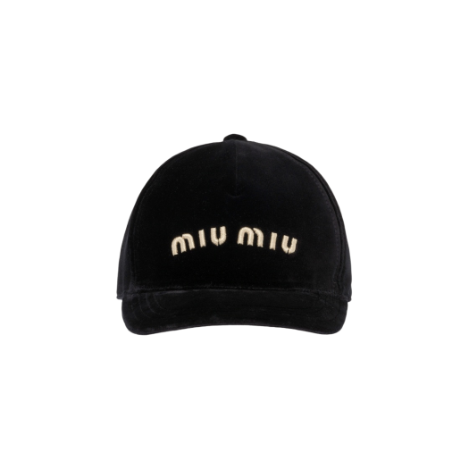 (W) Miu Miu Velvet Baseball Cap Black Platinum