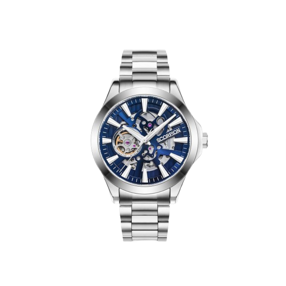스콜피온 42mm 스켈레톤 오토매틱 메탈 워치 블루(Scorpion 42mm Skeleton Automatic Metal Watch Blue)