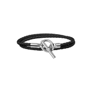 (W) Hermes Glenan Double Tour Bracelet Swift Calfskin Palladium & Noir