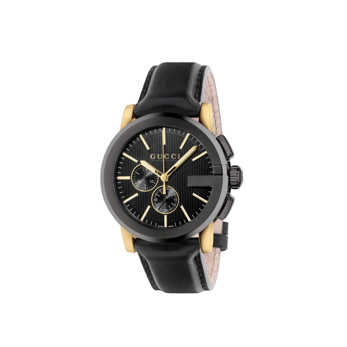 YA101203 Gucci G-Chrono Quartz 44mm Leather Black Light Yellow Gold