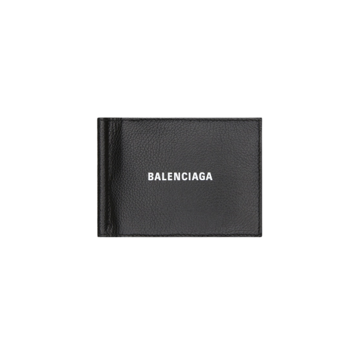 Balenciaga Grained Calfskin Cash Bi-Fold Card Holder with Bill Clip Black White