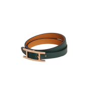 Hermes Behapi Double Tour Bracelet Swift Calfskin Rose Gold & Vert Cypres Sesame
