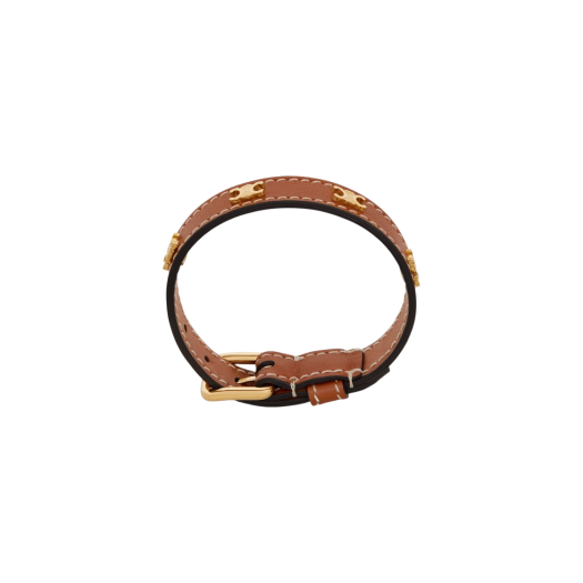(W) Celine Triomphe Multi Leather Bracelet in Brass with Gold Finish Gold Tan